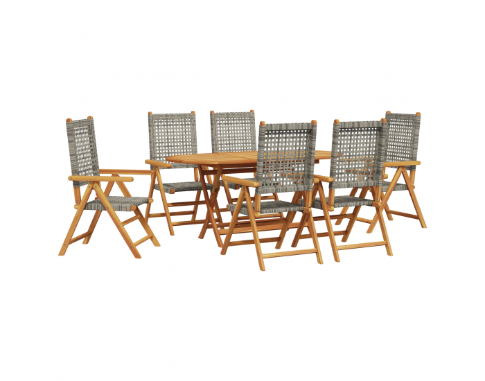 Sonata H 7-Частен комплект за градинско хранене в сиво, от масивна акациева дървесина и полиротан