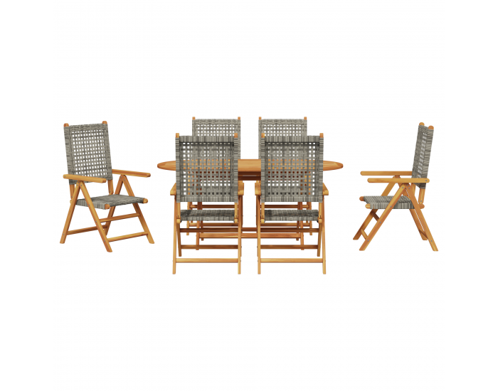 Sonata H 7-Частен комплект за градинско хранене в сиво, от масивна акациева дървесина и полиротан