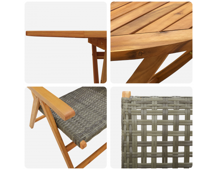 Sonata H 7-Частен комплект за градинско хранене в сиво, от масивна акациева дървесина и полиротан