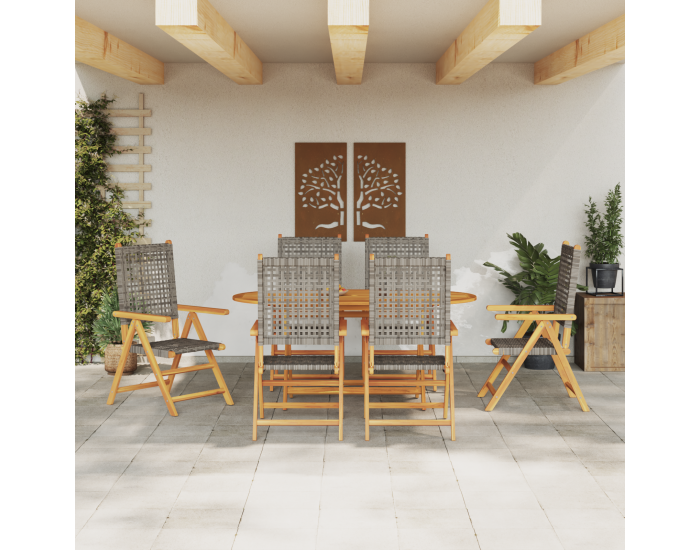 Sonata H 7-Частен комплект за градинско хранене в сиво, от масивна акациева дървесина и полиротан