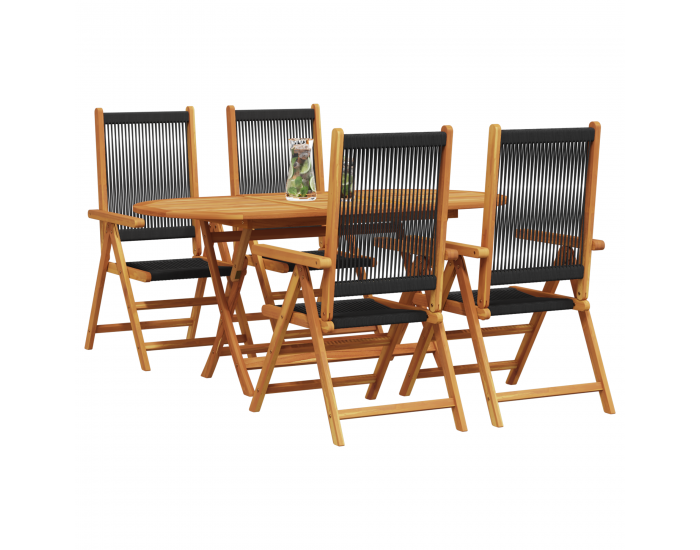 Sonata H 5 Часова Градинска Трапезарийна Настолка Черна От Масивна Акациева Дървесина и Полипропилен