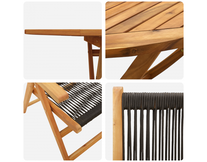 Sonata H 5 Часова Градинска Трапезарийна Настолка Черна От Масивна Акациева Дървесина и Полипропилен