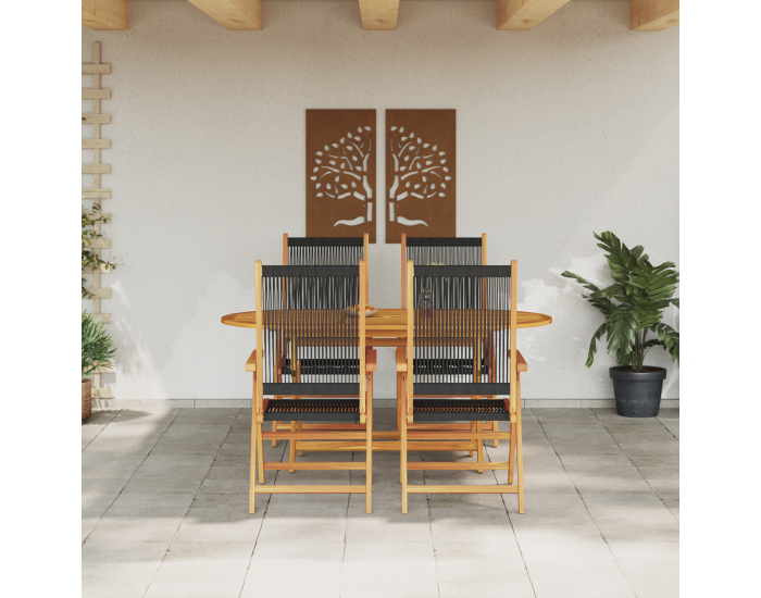 Sonata H 5 Часова Градинска Трапезарийна Настолка Черна От Масивна Акациева Дървесина и Полипропилен