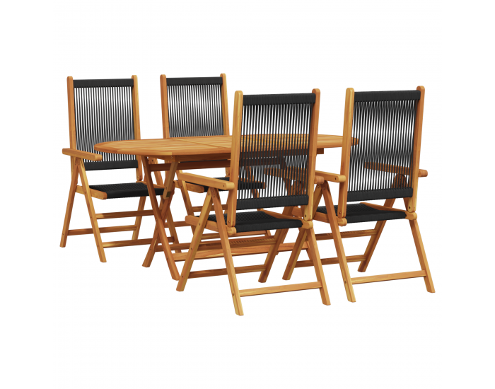 Sonata H 5 Часова Градинска Трапезарийна Настолка Черна От Масивна Акациева Дървесина и Полипропилен