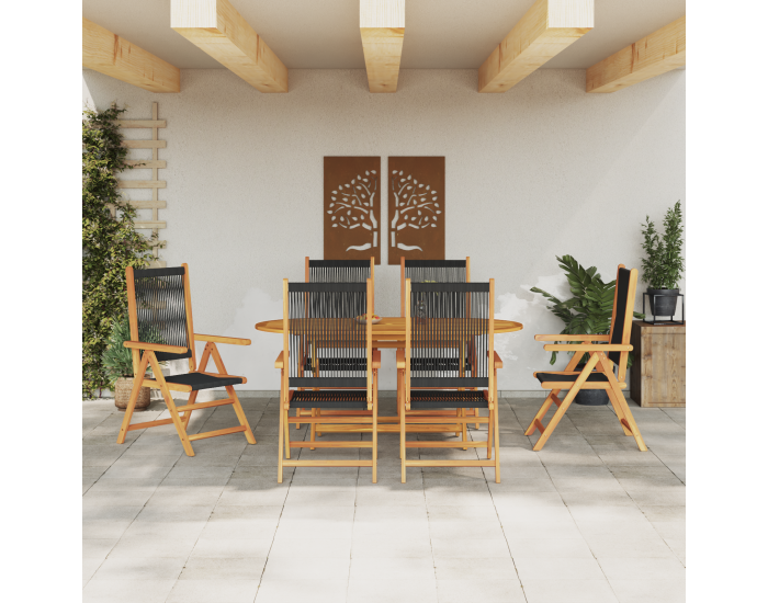 Sonata H 7-частен комплект за открито хранене - Черна акация с полиратан