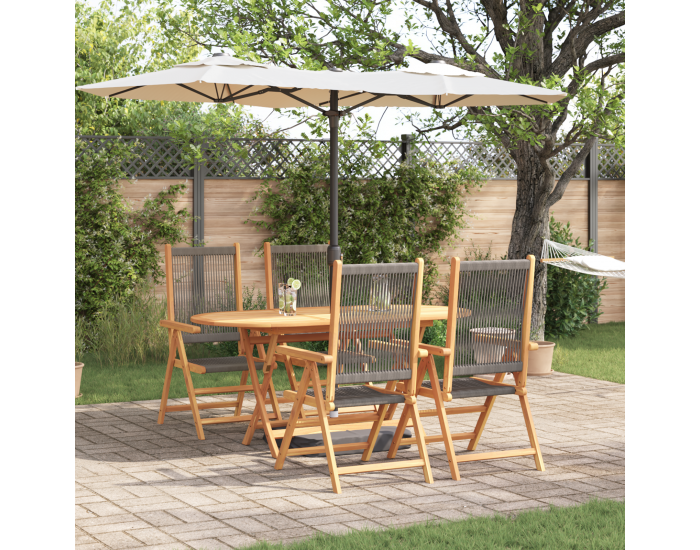 Sonata H 5-частен градински трапезен комплект в сиво с масивна акациева дървесина и полиратан