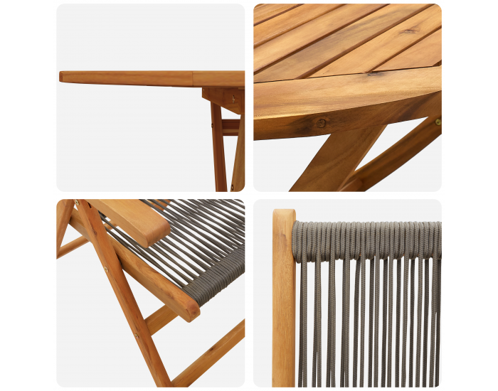 Sonata H 5-частен градински трапезен комплект в сиво с масивна акациева дървесина и полиратан