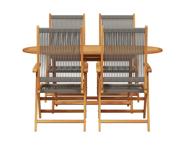 Sonata H 5-частен градински трапезен комплект в сиво с масивна акациева дървесина и полиратан