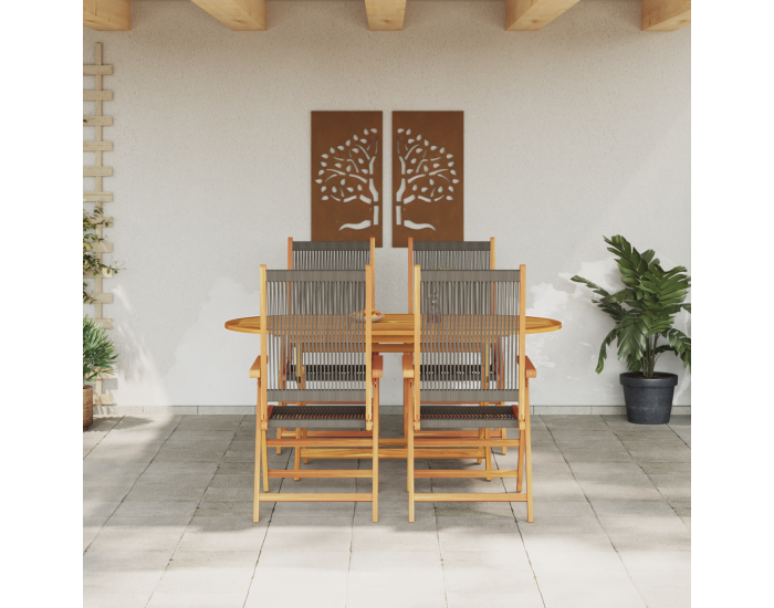 Sonata H 5-частен градински трапезен комплект в сиво с масивна акациева дървесина и полиратан