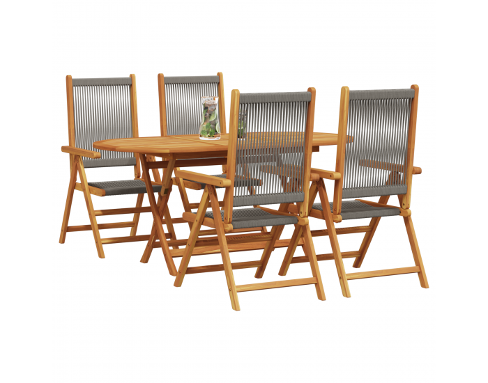 Sonata H 5-частен градински трапезен комплект в сиво с масивна акациева дървесина и полиратан