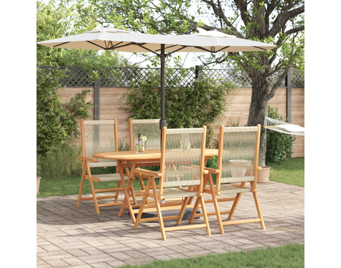 Sonata H 5 части градински комплект за хранене в бежово от солидно акациево дърво и полиратан