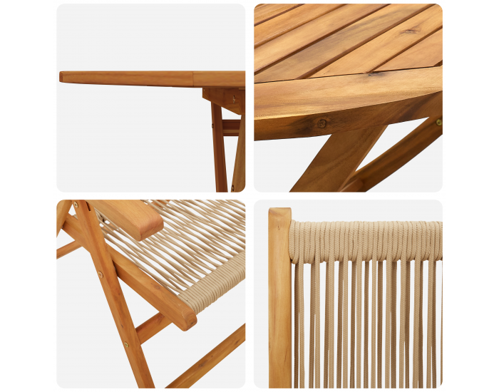 Sonata H 5 части градински комплект за хранене в бежово от солидно акациево дърво и полиратан