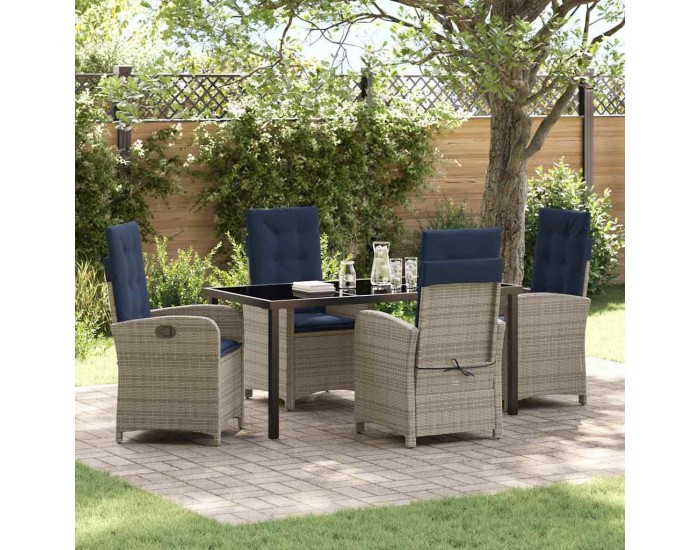 Sonata H 5-частен комплект градинска маса с възглавници - Сив полиротан