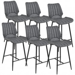 Комплект от 6 броя бар стола Planica 102,5x46,5x51 cm, Тъмносив, Изкуствена кожа - Бар столове