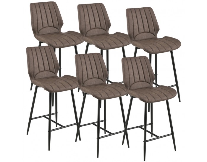 Комплект от 6 броя бар стола Planica 102,5x46,5x51 cm, Тъмнокафяв, Изкуствена кожа -