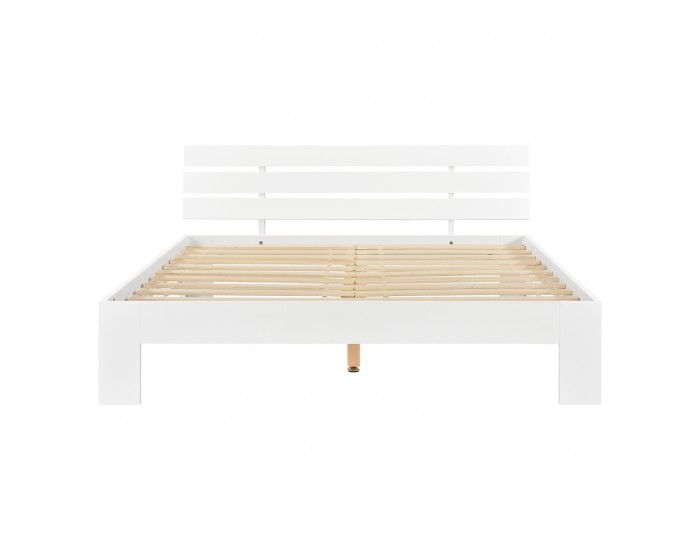 Двойно легло от борово дърво с матрак и подматрачна решетка, Бяло, 140х200cm -