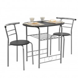 Маса с два стола Bisztró сет 80 x 53 cm, Метал/MDF, Черен / Сребрист - Комплекти маси и столове