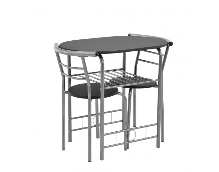 Маса с два стола Bisztró сет 80 x 53 cm, Метал/MDF, Черен / Сребрист -