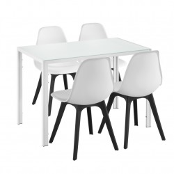 Комплект маса за хранене с 4 стола 105cm, Черен/Бял - Комплекти маси и столове