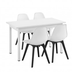 Комплект за трапезария маса и 4 стола,120cm x 60cm x 75cm, Бял/Черен - Комплекти маси и столове