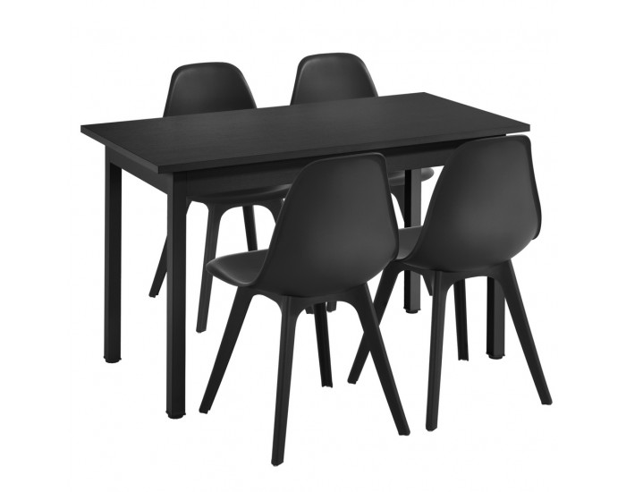 Комплект за трапезария маса и 4 стола,120cm x 60cm x 75cm, Черен -