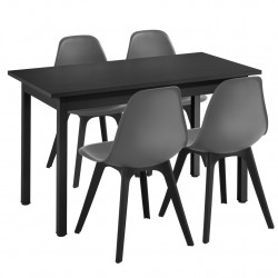 Комплект за трапезария маса и 4 стола,120cm x 60cm x 75cm, Черен/Сив - Комплекти маси и столове