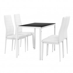Комплект стъклена маса 105 x 60 cm с  4 бели стола, Бял/Черен Porvoo - Sonata G