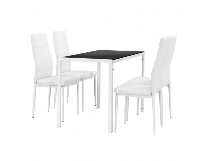 Комплект стъклена маса 105 x 60 cm с  4 бели стола, Бял/Черен Porvoo -