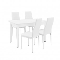 Комплект  маса с 4 тапицирани с еко кожа стола Turku 120 x 60 cm, Бял - Комплекти маси и столове