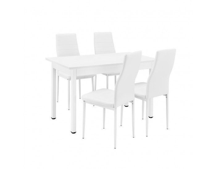 Комплект  маса с 4 тапицирани с еко кожа стола Turku 120 x 60 cm, Бял -