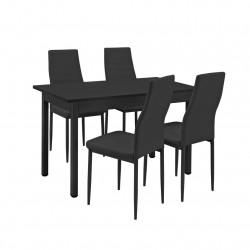 Комплект  маса с 4 тапицирани с еко кожа стола Turku 120 x 60 cm, Черен - Комплекти маси и столове