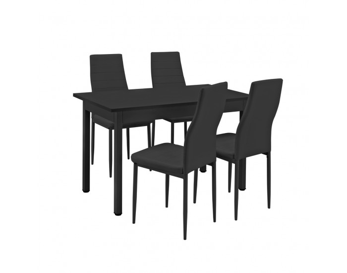 Комплект  маса с 4 тапицирани с еко кожа стола Turku 120 x 60 cm, Черен -