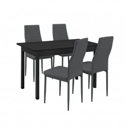 Комплект  маса с 4 тапицирани с еко кожа стола Turku 120 x 60 cm, Тъмносив - Комплекти маси и столове