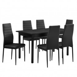 Гарнитура за трапезария с 6 стола Turku140 x 60 cm, изкуствена кожа, за шестима, Черна - Комплекти маси и столове