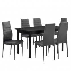 Гарнитура за трапезария с 6 стола Turku140 x 60 cm, изкуствена кожа, за шестима, Сива - Комплекти маси и столове