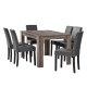 Комплект маса за хранене с 6 тапицирани стола Nora  140 x 90 cm Дъб/Тъмнокафяв/Тъмносив -