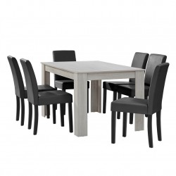 Комплект маса за хранене с 6 тапицирани стола  Nora  140 x 90 cm Дъб/Бял/Тъмносив - Комплекти маси и столове