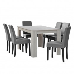 Комплект маса за хранене с 6 тапицирани стола  Nora  140 x 90 cm  Дъб/Бял/Сив - Комплекти маси и столове