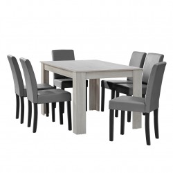 Комплект маса за хранене с 6 тапицирани стола  Nora  140 x 90 cm  Дъб/Бял/Сив - Кухненски прибори