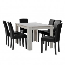 Комплект маса за хранене с 6 тапицирани стола  Nora  140 x 90 cm Дъб/Бял/Черен - Sonata G
