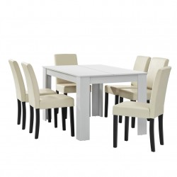 Комплект маса за хранене с 6 тапицирани стола Nora  140 x 90 cm  Бял/Бежов - Sonata G