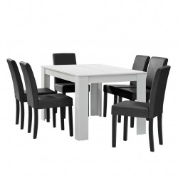 Комплект маса за хранене с 6 тапицирани стола Nora  140 x 90 cm  Бял/Тъмносив - Комплекти маси и столове