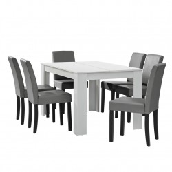 Комплект маса за хранене с 6 тапицирани стола Nora  140 x 90 cm  Бял/Сив - Sonata G