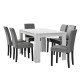 Комплект маса за хранене с 6 тапицирани стола Nora  140 x 90 cm  Бял/Сив -