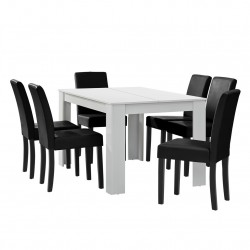 Комплект маса за хранене с 6 тапицирани стола Nora  140 x 90 cm  Бял/Черен - Sonata G