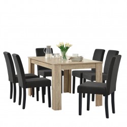 Комплект маса за хранене с 6 стола 140 x 90 cm Дъб /Тъмносив Nora - Комплекти маси и столове