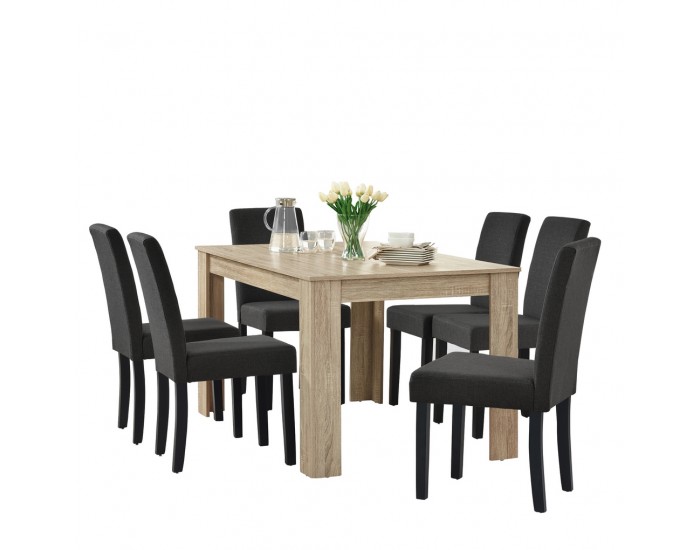 Комплект маса за хранене с 6 стола 140 x 90 cm Дъб /Тъмносив Nora -