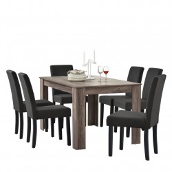 Комплект маса за хранене с 6 стола 140 x 90 cm Дъб, антик /Тъмносив Nora - Комплекти маси и столове