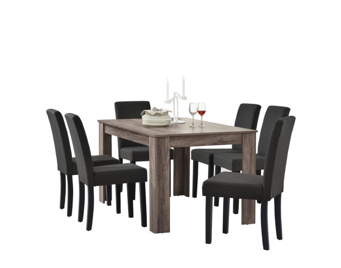 Комплект маса за хранене с 6 стола 140 x 90 cm Дъб, антик /Тъмносив Nora -