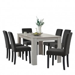 Комплект маса за хранене с 6 стола 140 x 90 cm Светлокафяв Дъб /Тъмносив Nora - Комплекти маси и столове